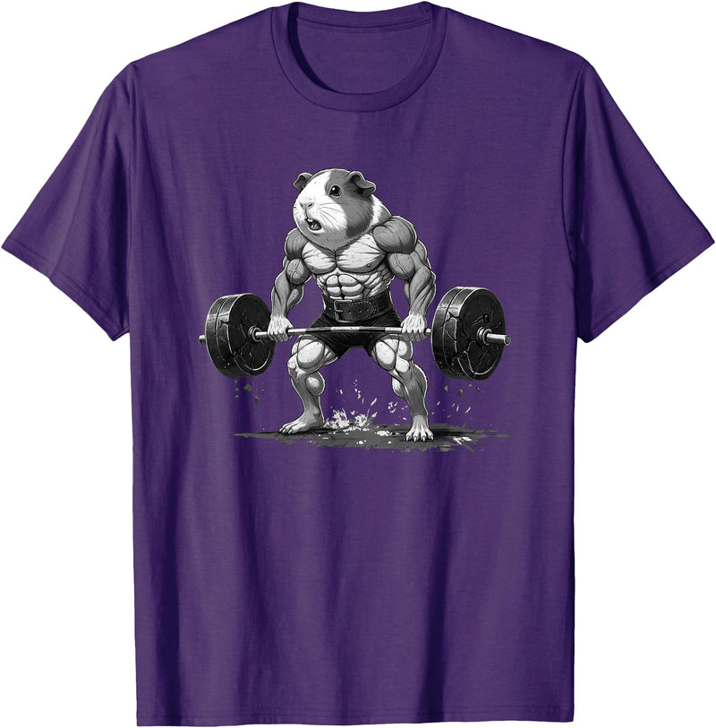 Strong Guinea Pig Lifting Fitness Workout Cool Muscular Guinea Pig Bodybuilder Fitness Power Gym T-Shirt - Purple