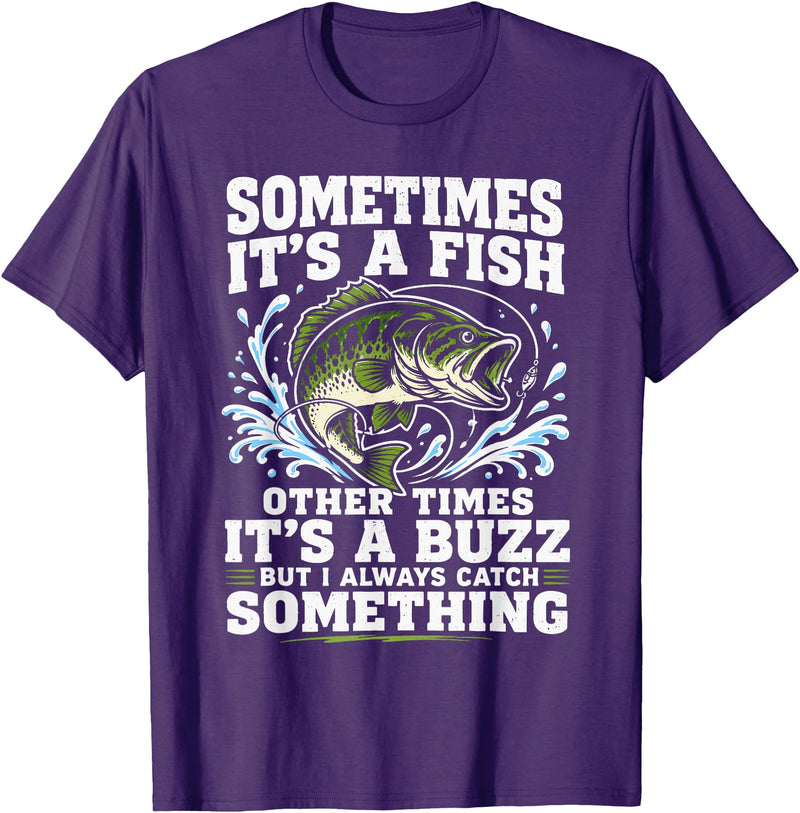 Fishing Graphic Tees Funny Bass Fishing Catch Quote T-Shirt - Purple