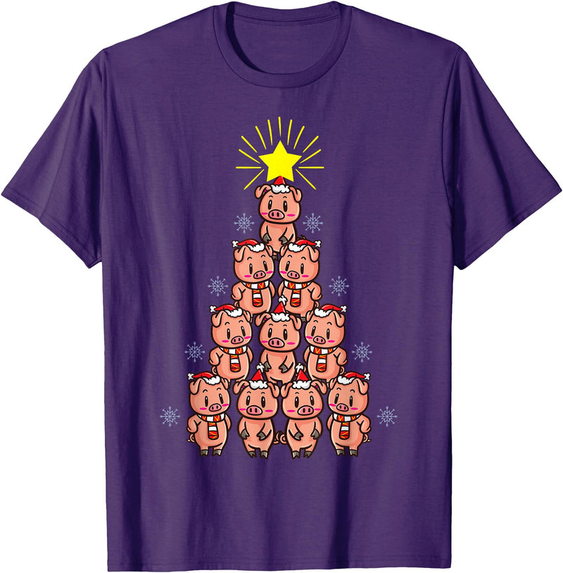 Piggy Go Cute Pig Christmas Tree Gift Shirt Farm Piggies T-Shirt - Purple