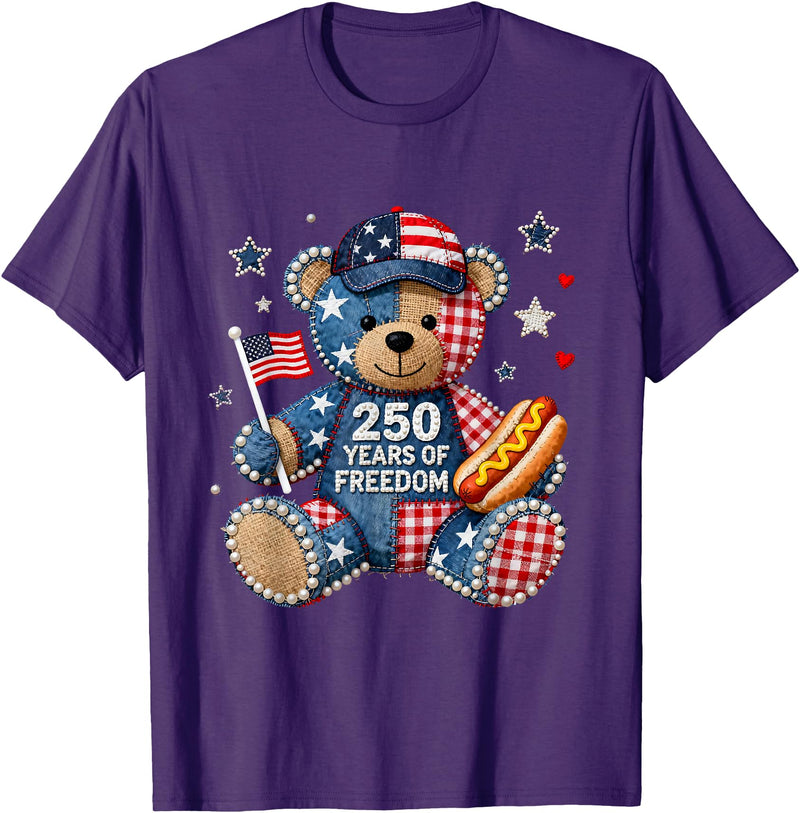 Patriotic Bear USA Vintage Co 250 Years of Freedom Patriotic Bear USA Retro T-Shirt - Purple