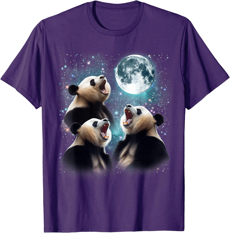 Funny Panda Bear Graphic Tees 3 Panda Moon Howling Panda Head Funny for Men, Women, Kid T-Shirt - Purple