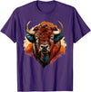 Safari Animal Art Buffalo Portrait Bison Drawing Splash Artwork Animal Print T-Shirt - Purple