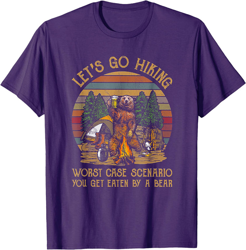 Let's Go Hiking Worst Case Scenario You Get Eaten By A Bear T-Shirt - Purple