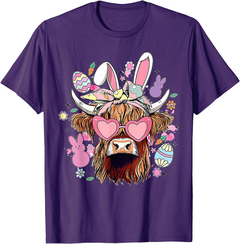 Easter Day Highland Cow t -shir t Easter Day Highland Cow T-Shirt - Purple