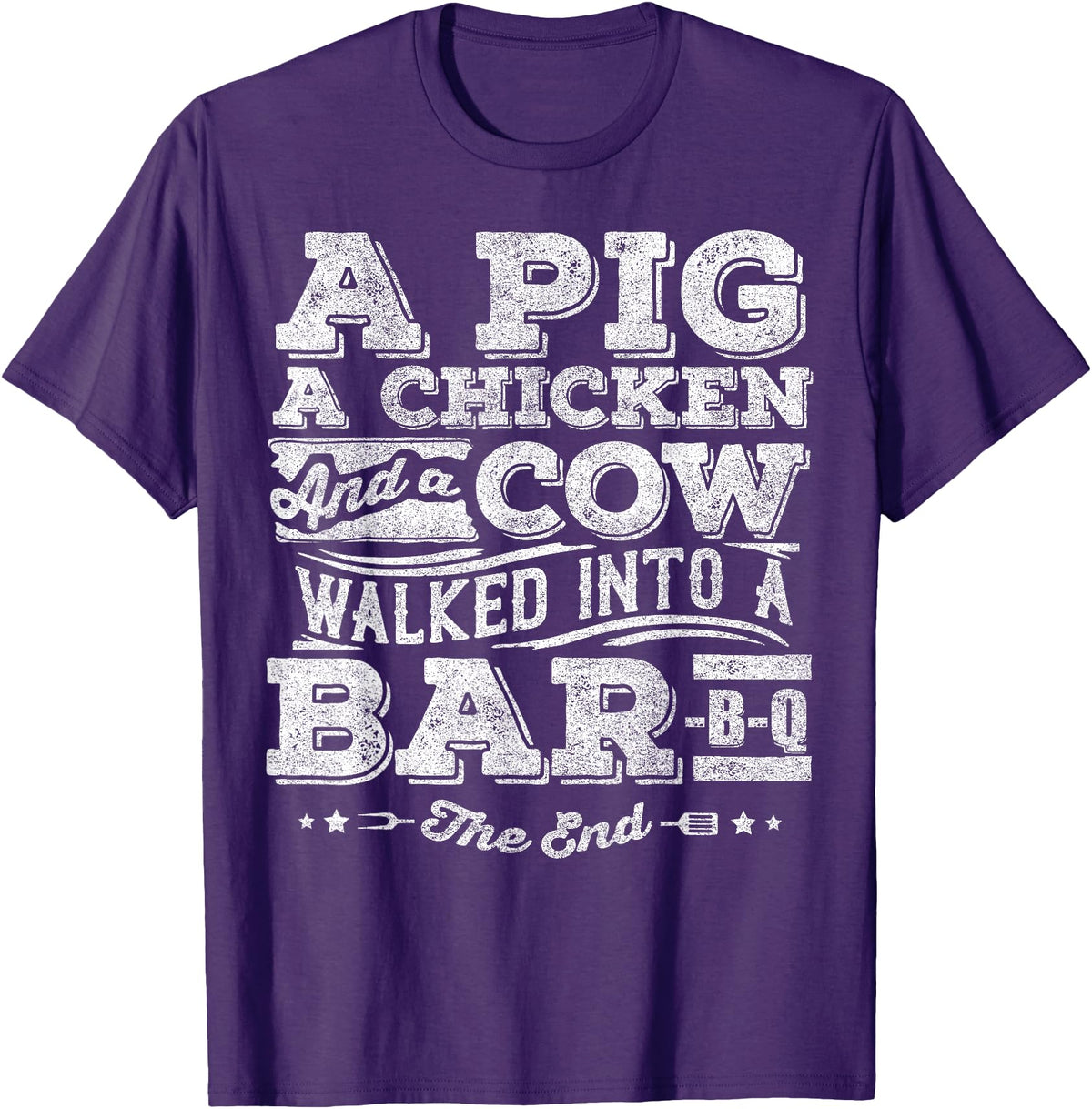 Awesome BBQ Gift A Pig A Chicken And A Cow Funny BBQ Shirt BBQ Joke T-Shirt - Purple