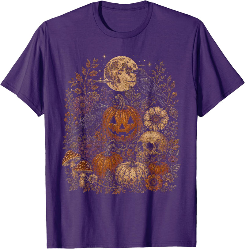 Threadrock Vintage Halloween Harvest Retro Gothic Botanical T-Shirt - Purple