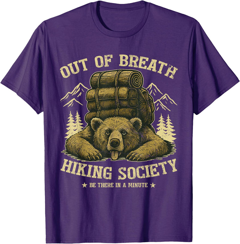Bear Camp Trekkers Funny Hiking Bear Out of Breath Joke T-Shirt - Purple