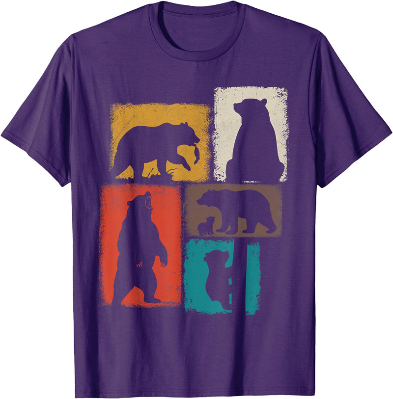 Bear Asymmetrical Collage Design Bear Vintage Collage Outdoorsman Wildlife Lover T-Shirt - Purple