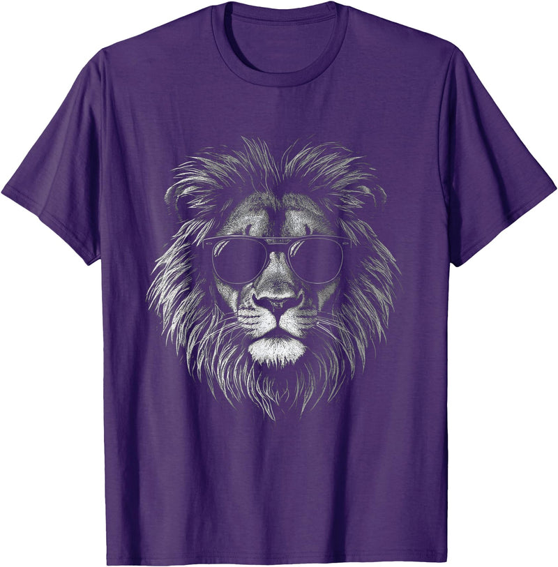 Cute Lion graphic for boys kids men women Lion with Sunglasses Lion Graphic Men Women Kids Boys Girls T-Shirt - Purple