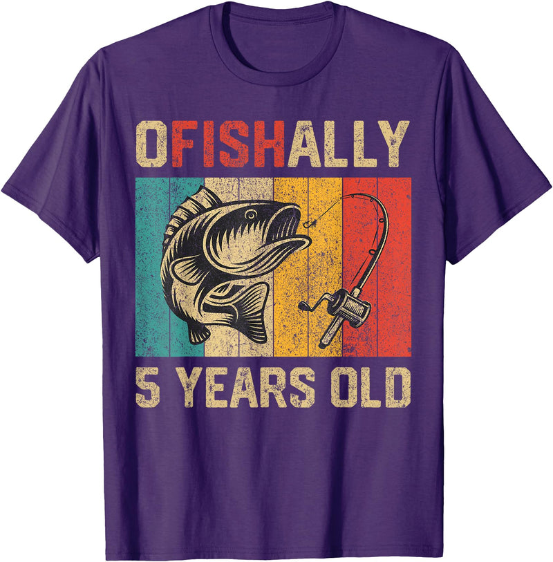 Vintage Fishing Fisherman Birthday Gifts Ofishally 5 Years Old Funny Fishing Birthday Fisherman T-Shirt - Purple
