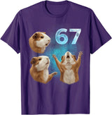 Guinea Pig 67 Meme Trending Vibe 67 Meme Guinea Pig Howling at The Moon Six Seven T-Shirt - Purple