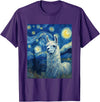 Llama Designs. Llama Alpaka Van Gogh Style Starry Night Funny Graphic T-Shirt - Purple