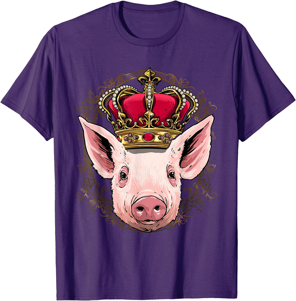 Wowsome! King Pig Wearing Crown - Queen Pig Animal T-Shirt - Purple