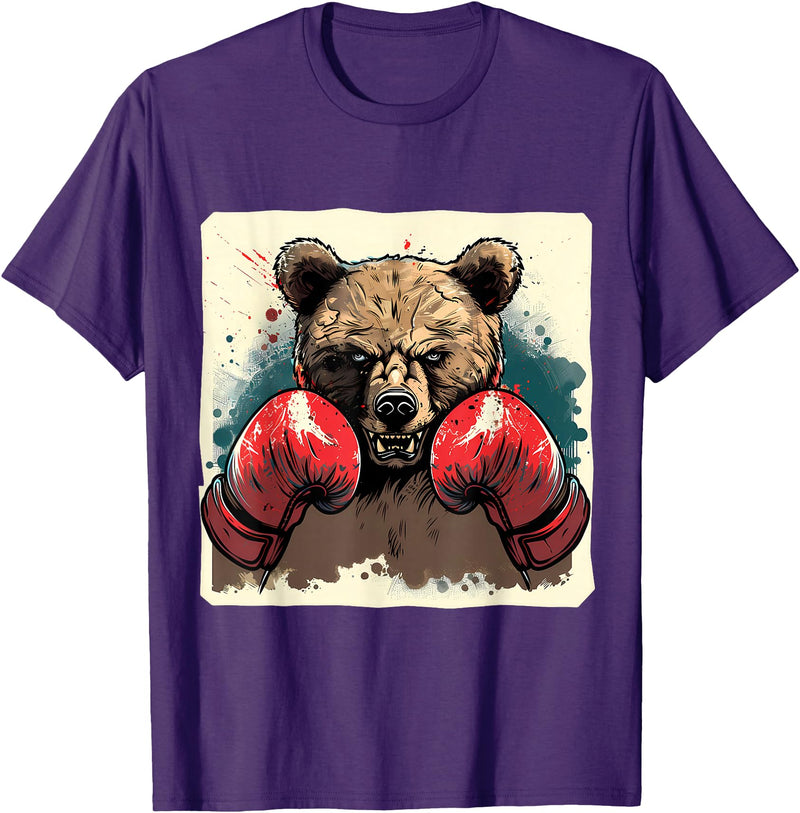 Funny Boxing Animals Boxer Bear With Boxing Gloves Kickboxing Funny Boxing T-Shirt - Purple