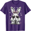 Funny Bunny Face Glasses Bandana Pink Rabbit Happy Easter T-Shirt in Purple