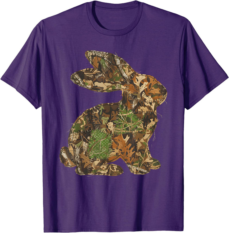 Camo Easter Bunny Patchwork Spring Rabbit Men Women Kids T-Shirt in Purple