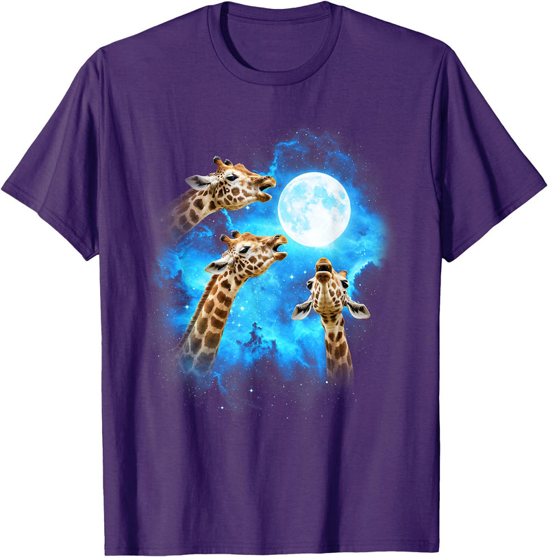 Animals howling blue 3 Giraffe Howling at The Moon Colorful Blue T-Shirt - Purple