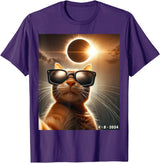 eclipse solar shirt 2024 eclipse funny cat shirt cat taking a selfie with solar 2024 eclipse wearing Glasses T-Shirt