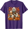 Halloween Pumpkin Ghost Autumn Leaves Graphic Cute Spooky Ghost Fall Halloween Coffee Latte Autumn Pumpkin T-Shirt - Purple