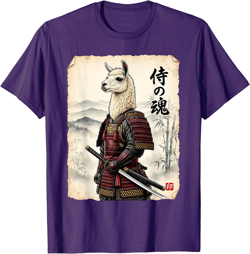 Vintage Samurai Alpaca Llama Japanese Art Tees Samurai Llama Japanese Art Vintage Alpaca Funny Animal T-Shirt - Purple