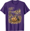 Vintage 90s Cats And Pumpkin Halloween Women Men Funny Retro 90s Kitten Black Cats and Pumpkin Halloween T-Shirt - Purple