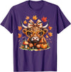 Fall Highland Cow Bow ThanksGiving Ades.shirt Fall Highland Cow Pumpkin Bow Thanksgiving Fall Girl Women T-Shirt - Purple