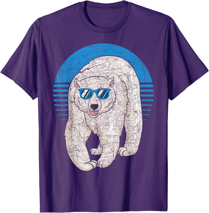 Arctic Animal Polar Bear Gifts Arctic Animal Lover Cool Sunglasses Retro Polar Bear T-Shirt - Purple