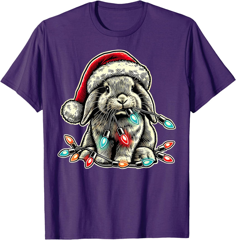 Holland Lop Rabbit Chew Christmas Light Vintage Artistic T-Shirt in Purple
