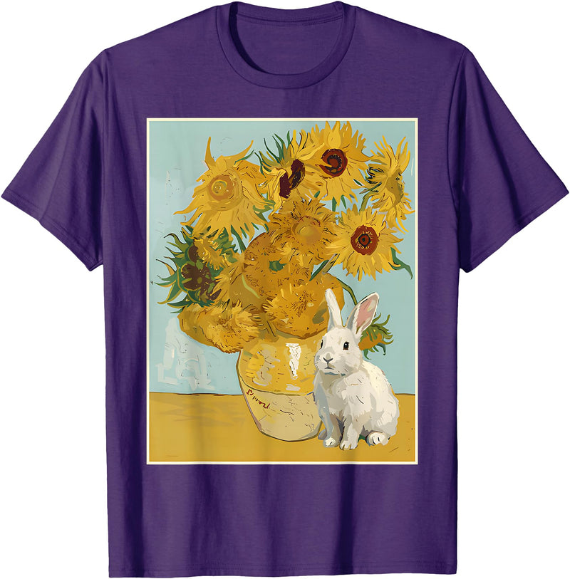 Sunflower Vase White Rabbit Fine Art Cute Bunny Lover T-Shirt in Purple