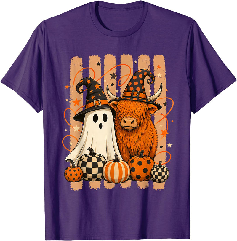 Spooky Highland Cow Heifer Funny Halloween Spooky Season T-Shirt - Purple