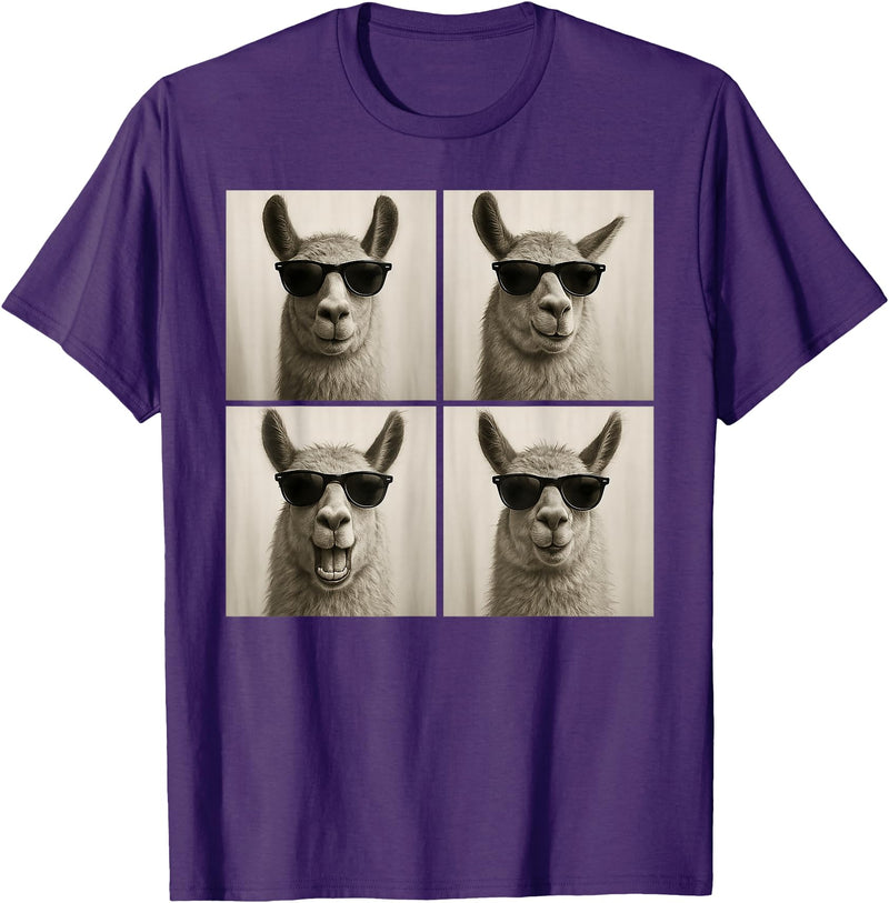 Retro Llama Portrait with Sunglasses Funny Llama Lover Cute Llama Photo Booth T-Shirt - Purple