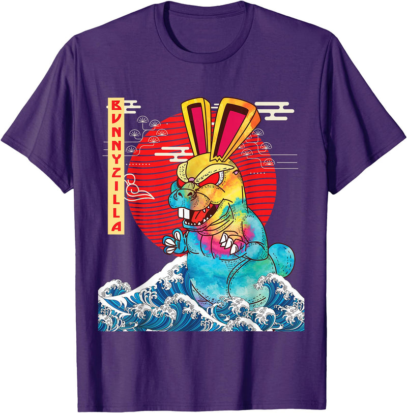BunnyZilla Vintage Funny Cute Rabbit Art Japanese Sunset T-Shirt in Purple