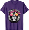 Fashionable Animals Wearing Pink Bandanas Lion Wearing a Pink Bandana Headband and Sunglasses T-Shirt - Purple
