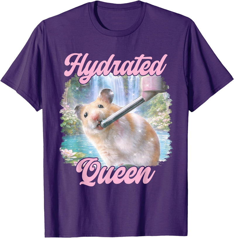 Hydrated Queen Cute Hamster Shining Lake Funny Meme T-Shirt - Purple
