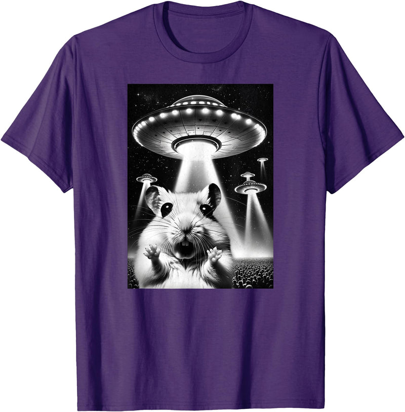 Hamster UFO | Funny Invasion Meme Alien Hamster UFO Selfie T-Shirt - Purple