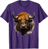 Safari Animal Art Buffalo Animal Print Portrait Bison Nature Artwork T-Shirt - Purple