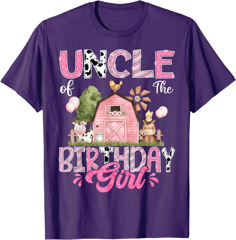 Famer Pink Cow Birthday Matching Tees Uncle Of The Birthday Girl 1St Birthday Pink Cow Farm T-Shirt - Purple
