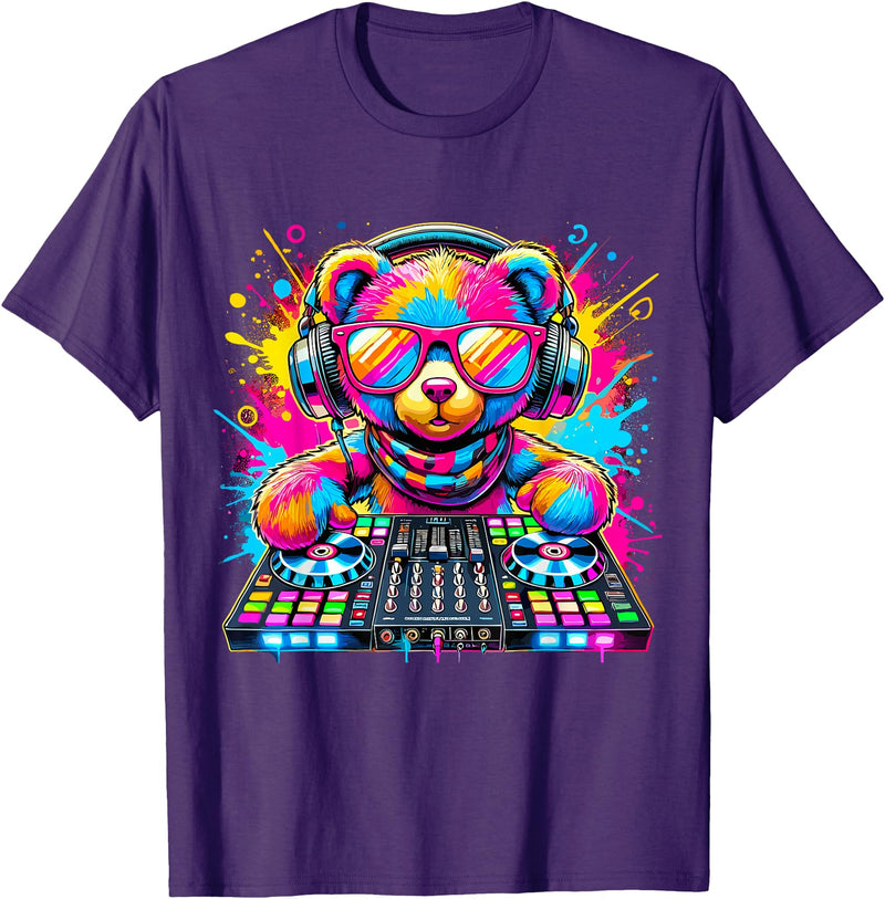 Magical and Funny Music lover Gifts DJ Teddy Bear Disco Hip Hop T-Shirt - Purple