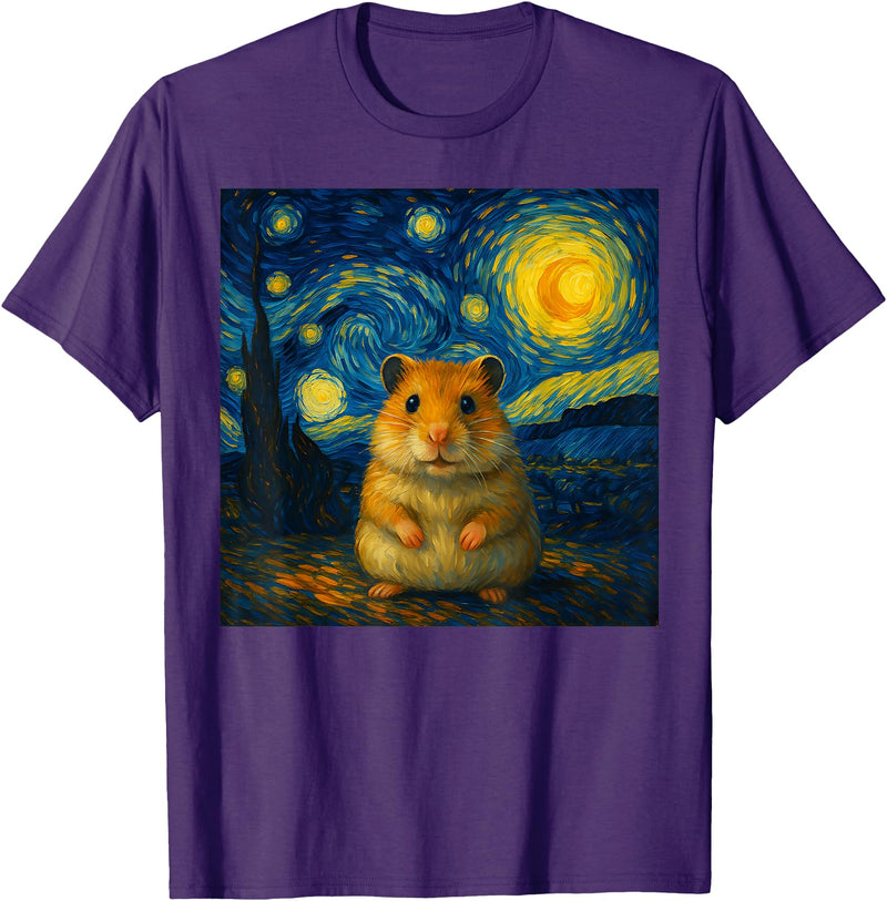 Hamster Starry Night Van Gogh Art for Men Women Kids T-Shirt - Purple