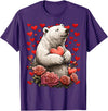 Romantic Animals Valentine’s Day Presents Cute Polar Bear with Red Roses Hearts Valentine’s Day Animal T-Shirt - Purple