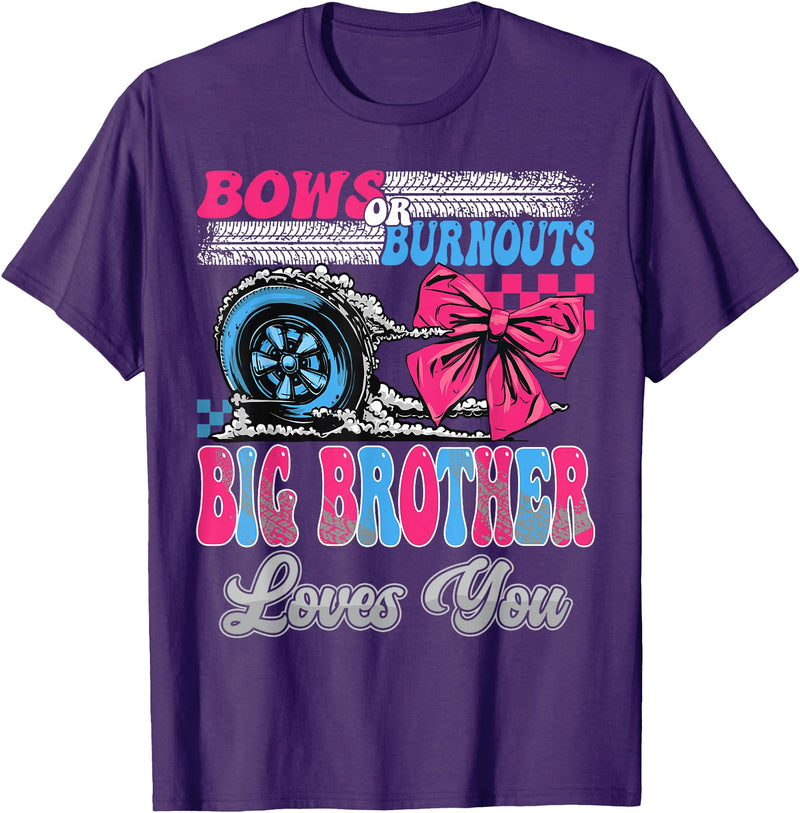 Gender Reveal Family Matching Burnouts or Bows Big Brother Loves You Gender Reveal Party T-Shirt - Purple