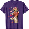 Cute Highland Cow Valentine Cow Lover Cute Highland Cow Trio Hearts Valentine Farm Animal T-Shirt - Purple