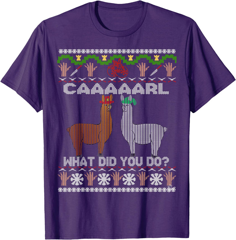 llama shirt collection by Jean Olivier funny llama with hats Christmas look carl what did you do T-Shirt - Purple
