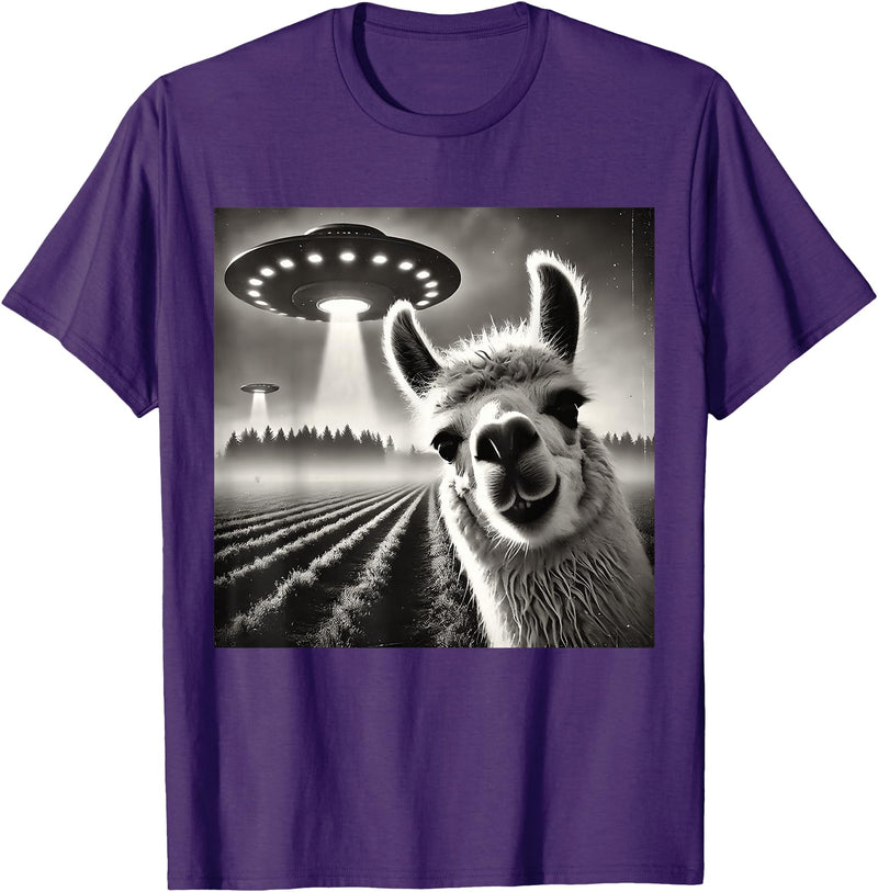ÄLlamaAlpacaCo. Funny Llama Alpaca Selfie UFOs T-Shirt - Purple