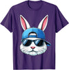 Cool Bunny Face with Sunglasses Cap Easter Kids Boys T-Shirt in Purple