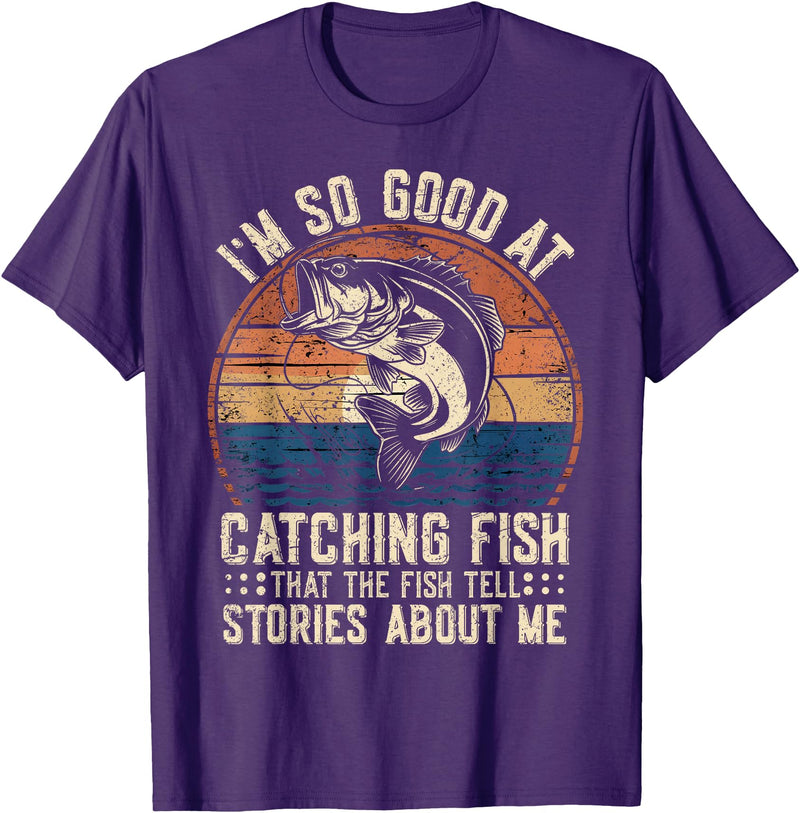 Funny Fisherman Fish Saying Mens Fishing Funny Fisherman Bass Fishing Jokes Fish T-Shirt - Purple