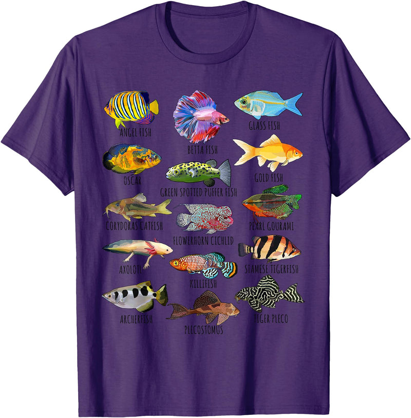 Do You Know Fish Co. Fishkeeping Fish Species Biology Types of Aquarium Fish T-Shirt - Purple
