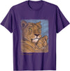 Frieser Designs Lion Mother Lioness with Child Lion Cub Vintage Art Design T-Shirt - Purple