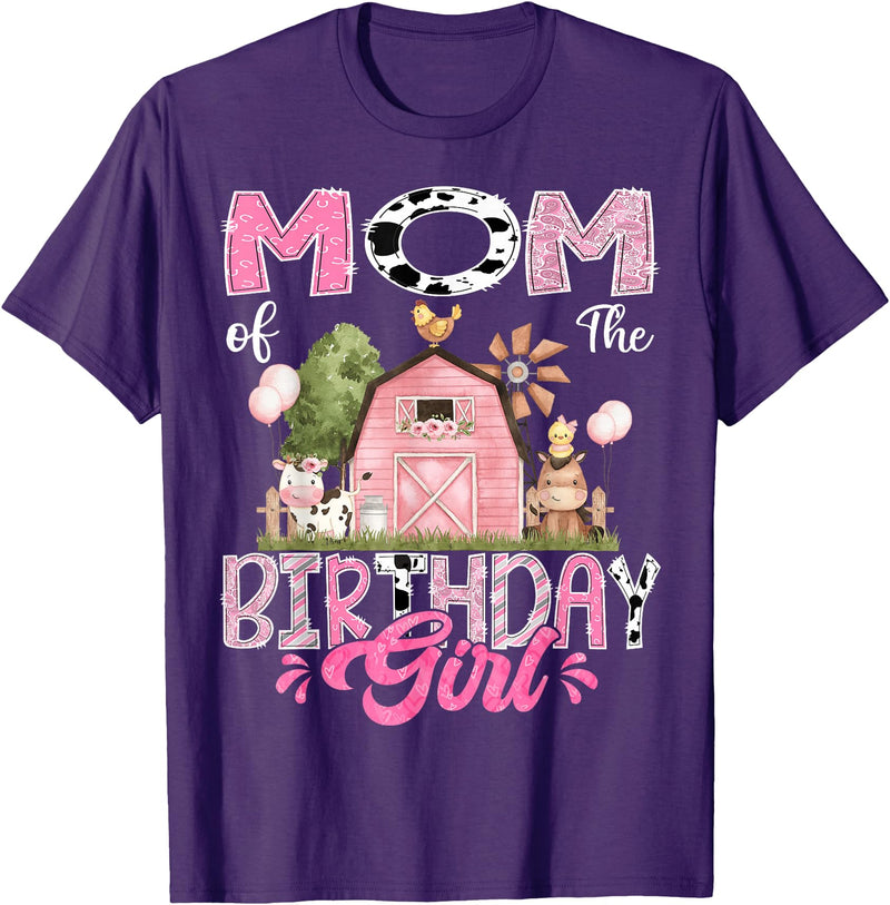 Famer Pink Cow Birthday Matching Tees Mom Of The Birthday Girl 1St Birthday Pink Cow Farm T-Shirt - Purple