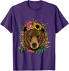 Wowsome! Bear Shirt Nature Floral Grizzly Bear Face Animal Bear Lover T-Shirt - Purple